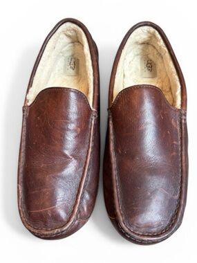 UGG Men's Ascot Leather Slippers Size 15 Chestnut Brown Slip-On Moccasin
